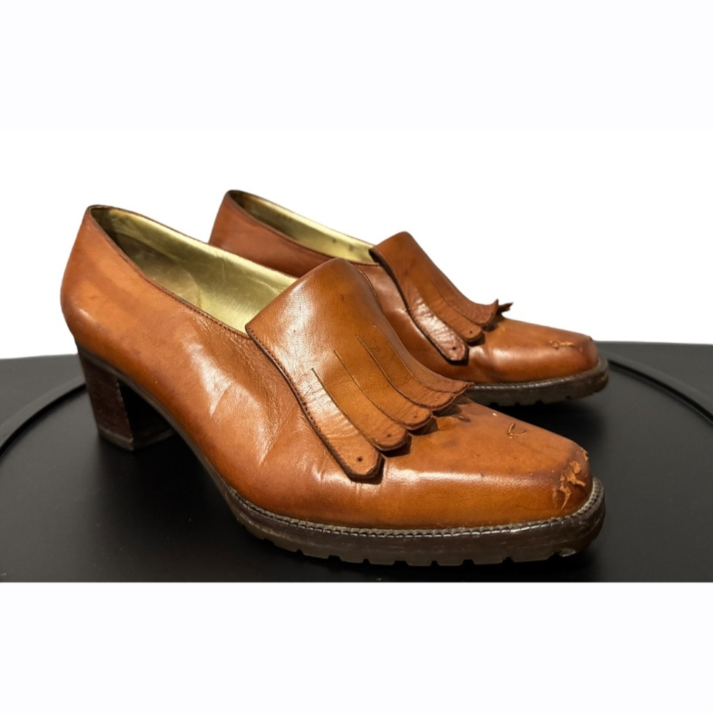 Vintage Bottega Veneta Retro Fringe‎ Moc Toe Women's Heeled Loafers Size 6